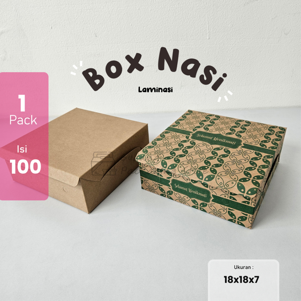 100 pcs / 18x18 / Kotak Nasi / Box Nasi / Dus Nasi / Kotak Makanan Kraft Laminasi