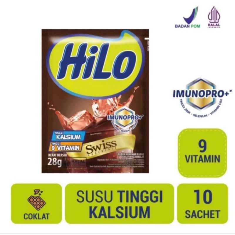 

Hilo Swiss Choco dan Choco Malt 1renceng isi 10saset