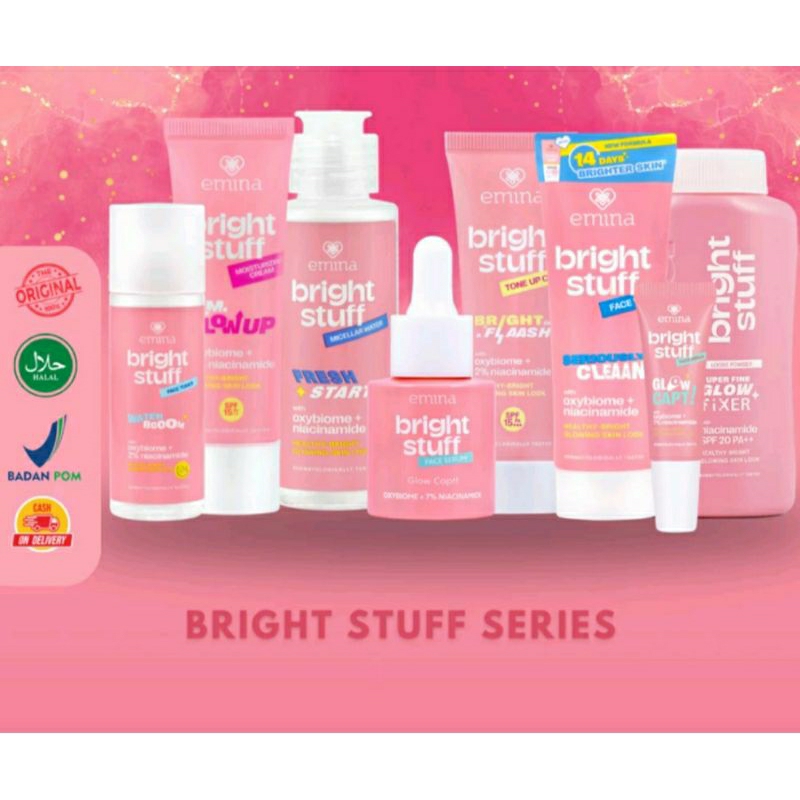 Skincare Remaja Emina Bright Stuff Face Toner 100ml Micellar 50ml Water Serum 30ml - 7.5ml Wash Scru