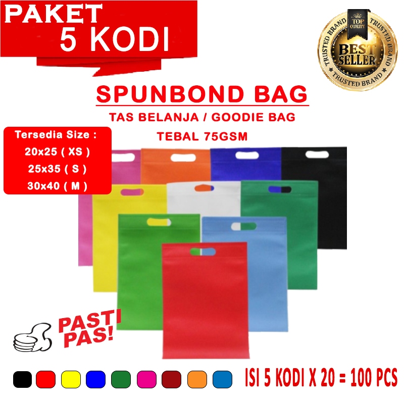 

SPUNBOND GOODIE BAG TAS BELANJA PAKET 5 KODI MODEL OVAL KANTONG KAIN
