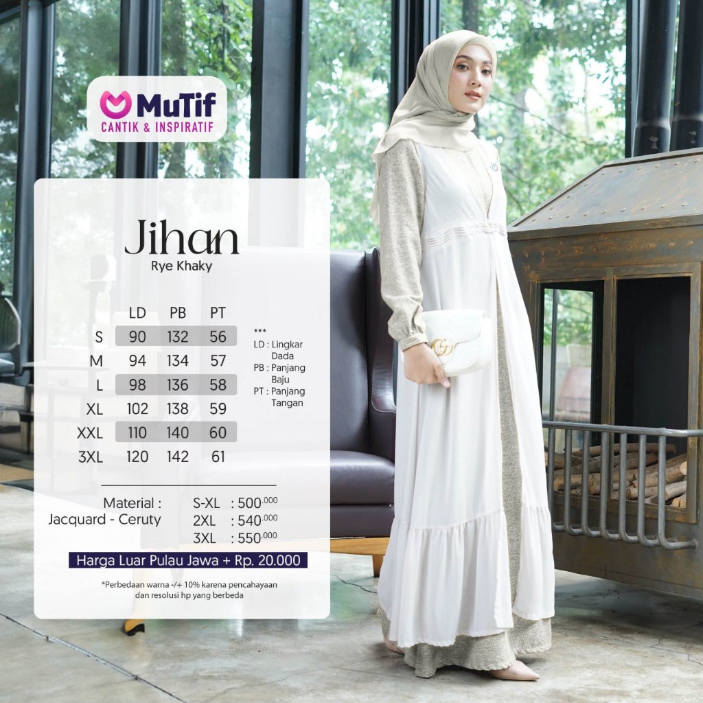 JIHAN GAMIS MUTIF, GAMIS KONDANGAN, GAMIS LAYER, GAMIS SET OUTER, GAMIS WARNA KHAKI
