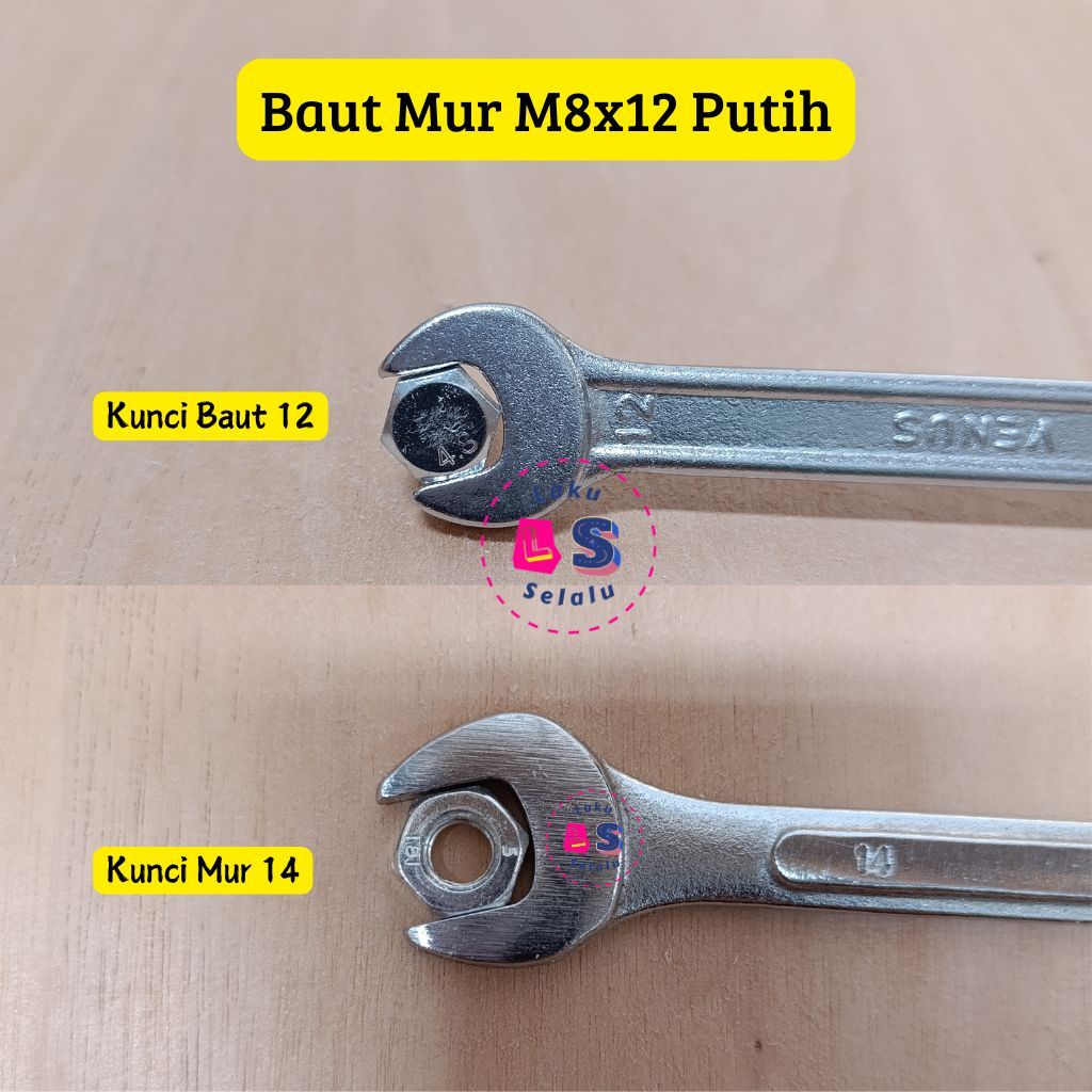 Baut Mur M8 x 12 Putih / Galvanis Untuk Rak Siku Lubang