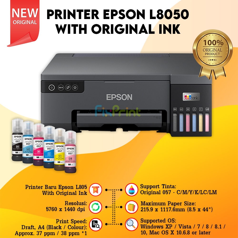 RB22 Printer Epson L8050 Wifi Wireless Photo ID Card Pengganti Epson L805 Garansi Resmi Original Ink