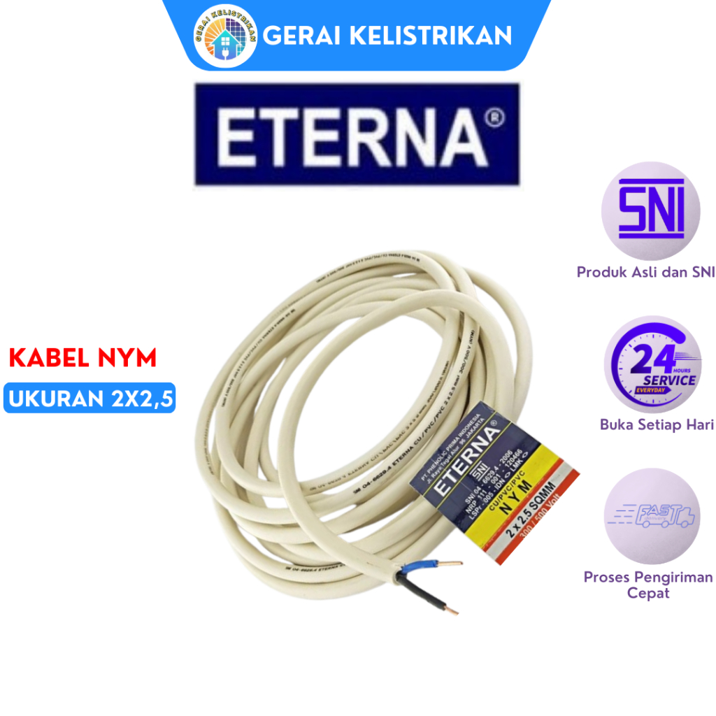 Kabel NYM 2x2,5 ETERNA Kabel LIstrik Kawat Tembaga