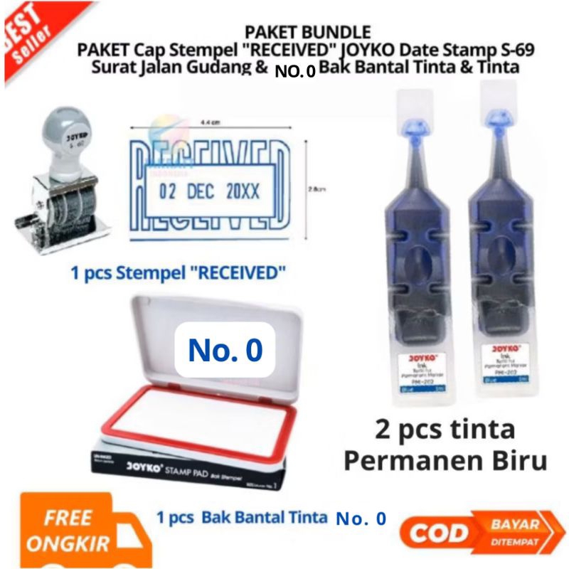 

[JIB] BAYAR DI TEMPAT PAKET Cap Stempel RECEIVED JOYKO Date Stamp S-69 Surat Jalan Gudang - S-69 PCS & Stamp Pad Besar JOYKO No.1 Bak Bantal Tinta Ink Stempel Big - No.0 PCS & Tinta 3ml permanen Refill Bak Stempel