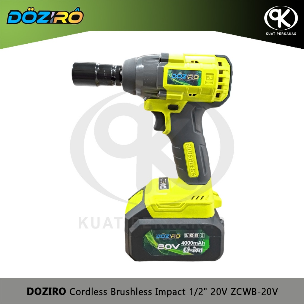 Cordless Brushless Impact Wrench 1/2" DOZIRO ZCWB-20V Mesin Impek Pembuka Baut Socket 1 Battery 20V 