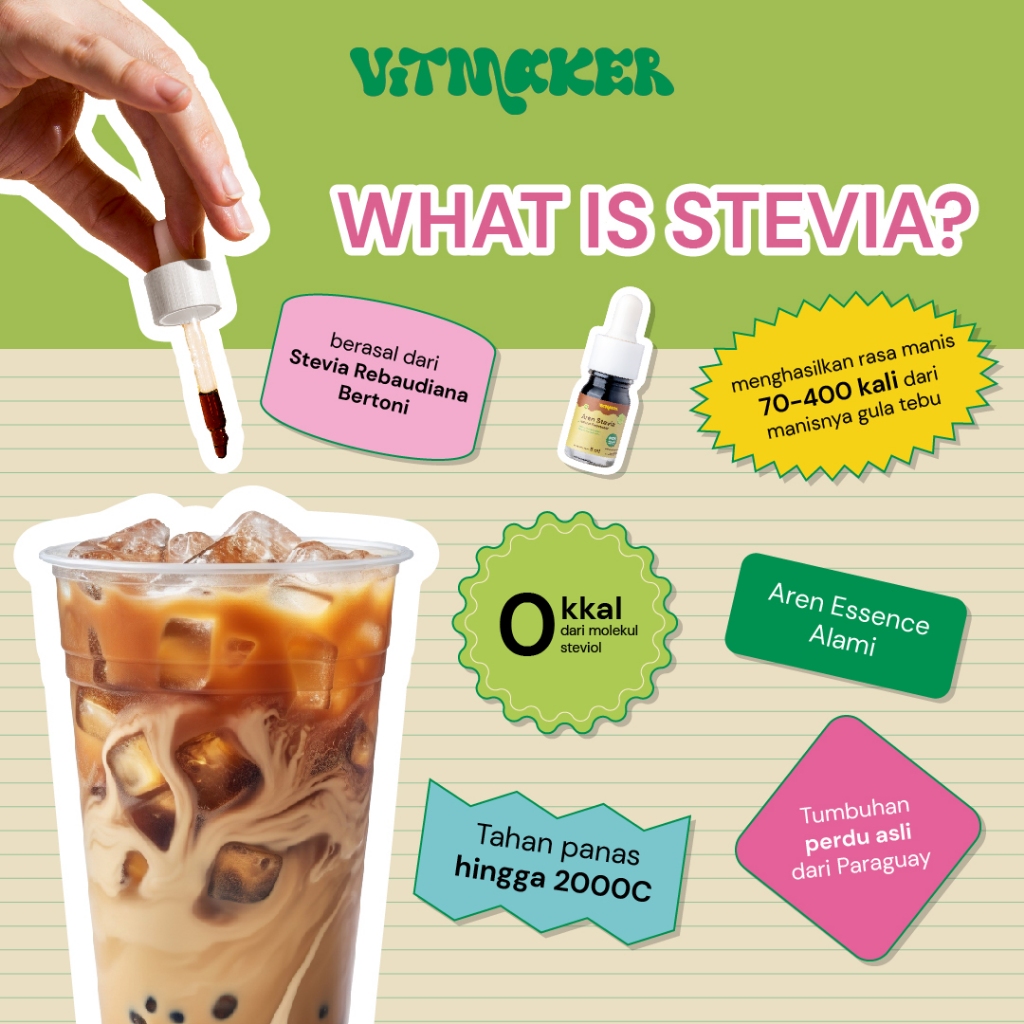 

Vitmaker Liquid Aren Stevia Pemanis Alami (pengganti gula dengan 0 calorie) 15ML & 5ML HALAL DAN