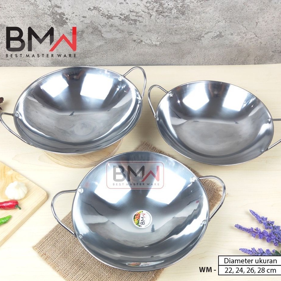 BMW Wajan Penggorengan Periuk Stainless Tebal Handle Kuping