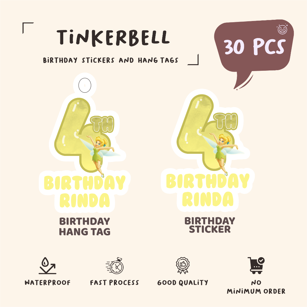 

(30pcs)diecut label hang tag TINKERBELL //label tag/lucu cetak hang tag ulang tahun/label stiker diecut/murah/label ulang tahun/suvemir ultah/stiker diecut/hangtag diecut
