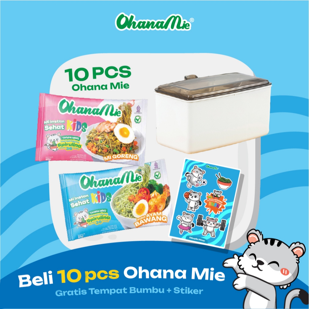 

Isi 10 Ohana Mie Sehat Mie Oven Anak Spirulina dan Tempat Bumbu Plus Stiker Tanpa MSG dan Pengawet