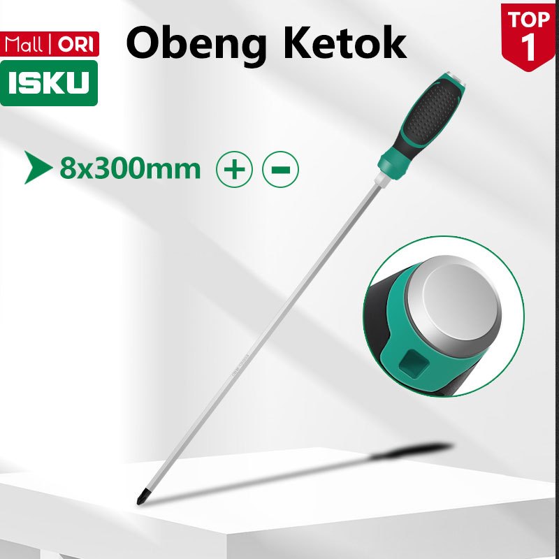 ISKU Obeng Plus Minus Magnet 8mm x300mm Obeng Gagang Karet Plus Obeng Ketok Screwdriver