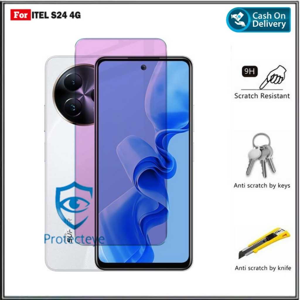 Tempered Glass Blue Light ITEL S24 4G RS4 NFC S23 4G Anti Gores Kaca Anti Radiasi UV Blue Ray Protec