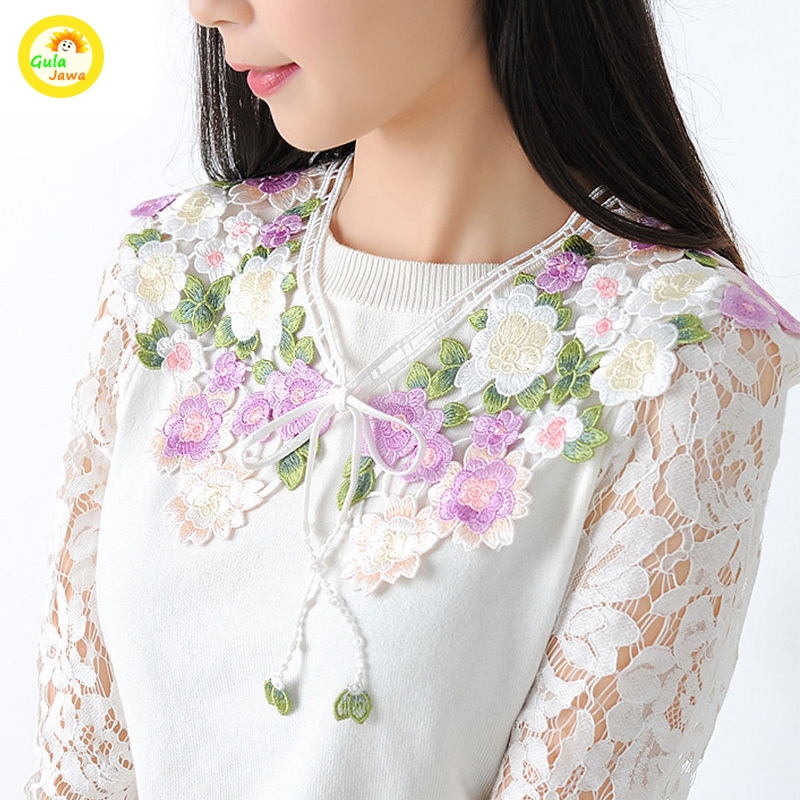 Fake Collar Wanita Kerah Palsu Korea Kerah Bordir Jahit Lebar New Model Kerah Palsu Bordir Kerah Pal