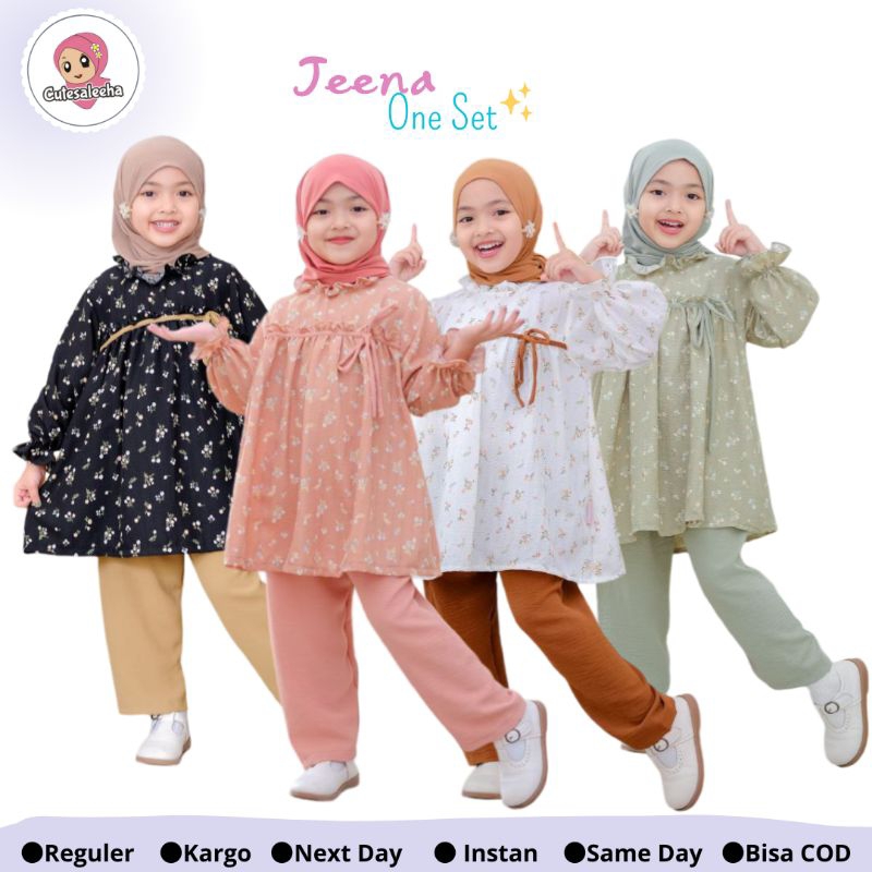 Cutesaleeha | One Set Anak Perempuan Crincle Jeena Usia 1-10 Tahun Setelan Anak Perempuan