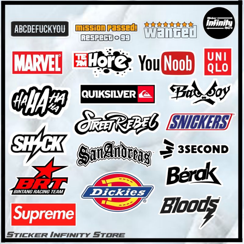 

Stiker Helm Brand Merk Cutting Pola Vinyl Premium Tahan Air - 1 Pack Isi 20 Pcs