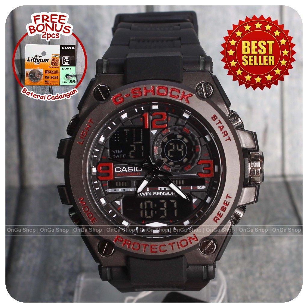 Jam Casio G Shock G-Steel GST8600 Black Red Grade Original Digital Analog Jam Pria List Merah