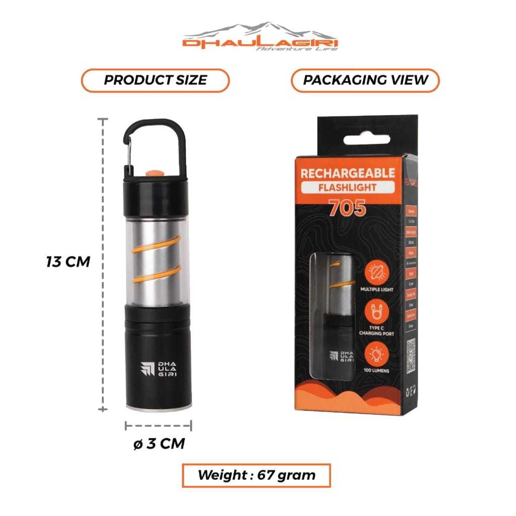 Dhaulagiri Rechargeable Flashlight 705 - Lampu Tenda - Senter Hiking Gunung Outdoor
