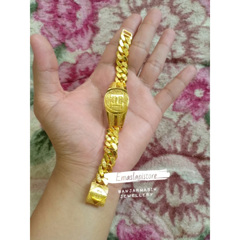 Gelang Medium Plat Segi Oval {H} Lapis Emas 999 Banjar