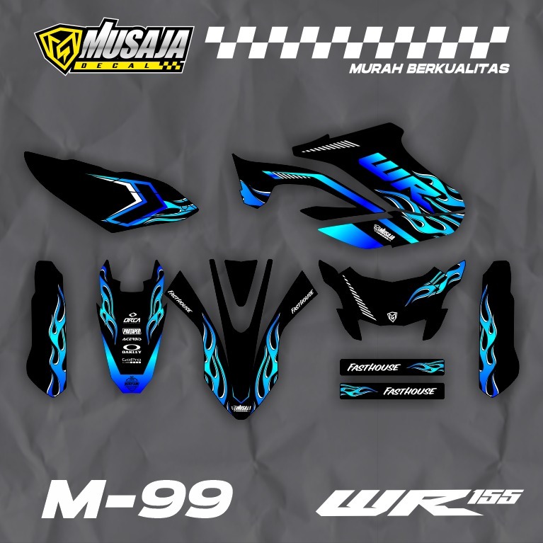 Decal Stiker wr155 full body hitam biru tosca api api - Dekal WR 155 fullbody keren elegan