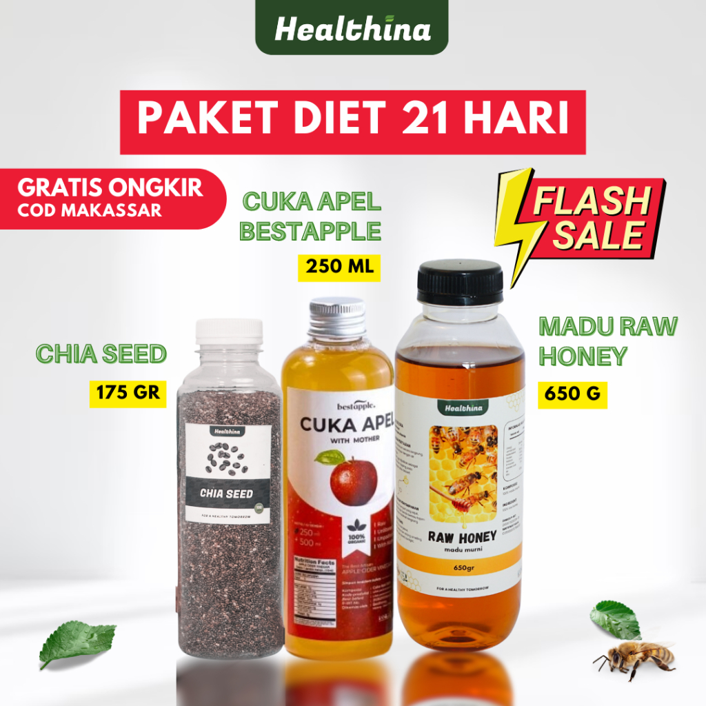

PAKET YAKIN DIET 21 HARI | Chia Seed, Cuka Apel, Madu Raw Honey | Asli, Sehat | COD Makassar