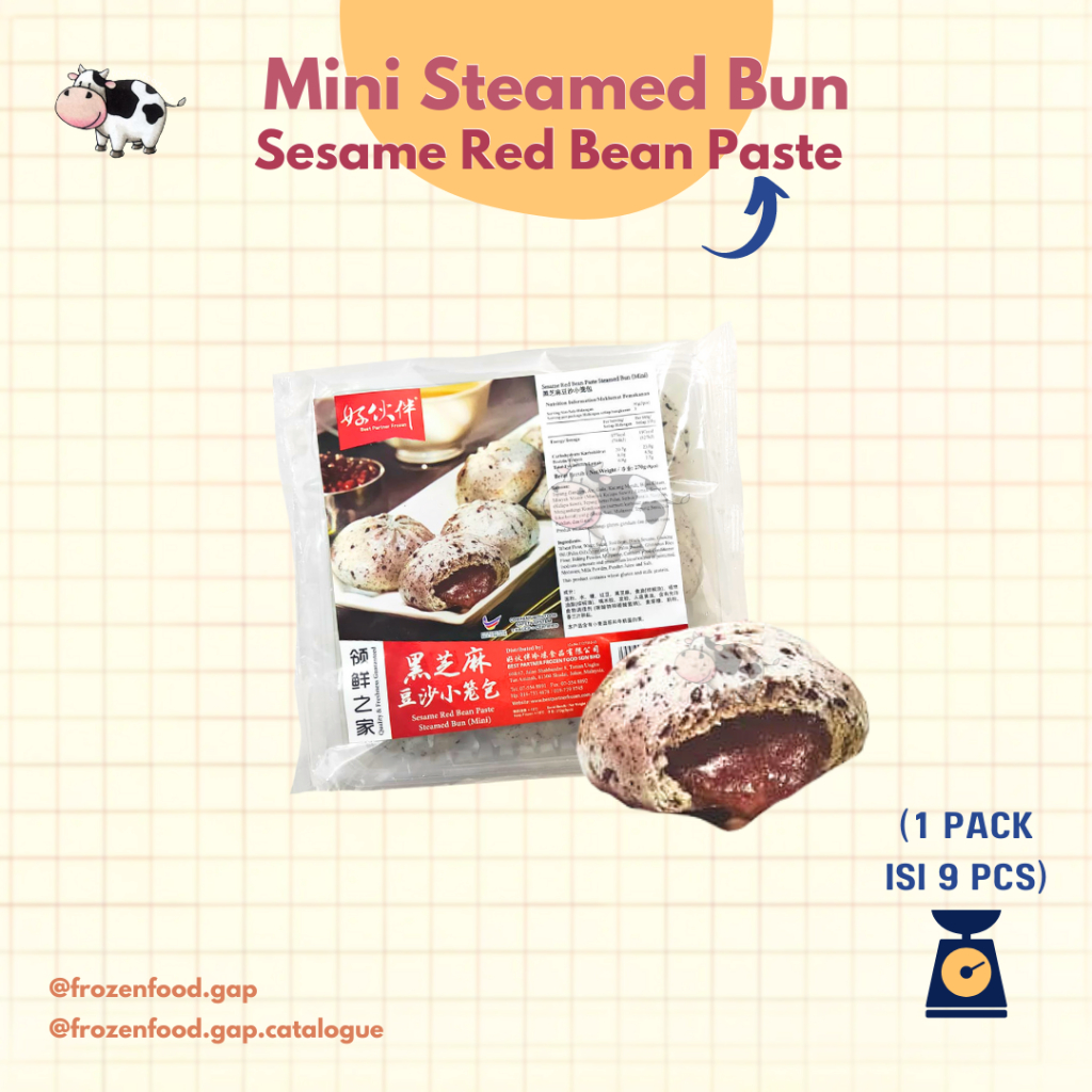 

MINI STEAMED BUN BLACK SESAME RED BEAN PASTE ISI 9 PCS | FROZENFOODGAP