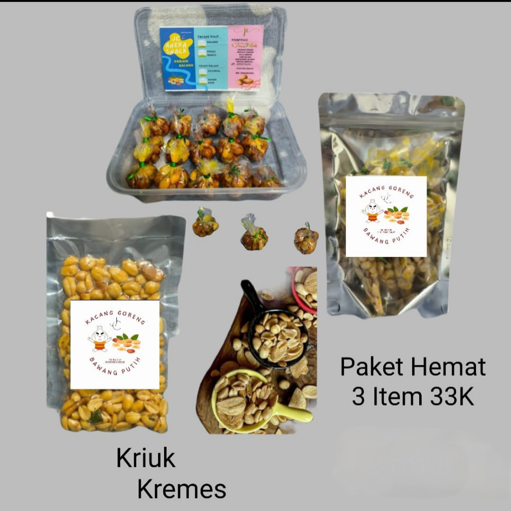 

Kacang Goreng Bawang Putih & Balado Pedas Manis_JC ..PAKET HEMAT 3 ITEM