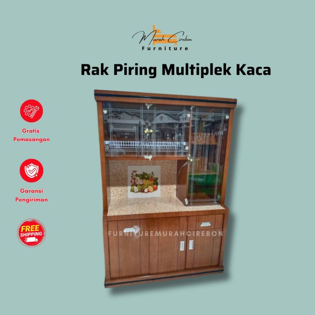 Lemari Dapur Kaca 3 Pintu - Rak Dapur Multiplek Murah - Rak Piring 3 Pintu Custom Warna