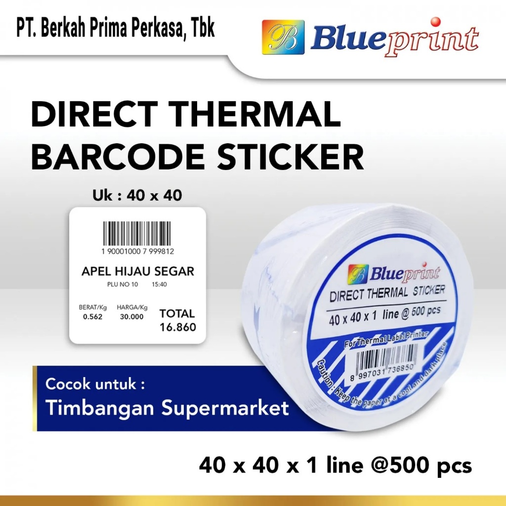 

Sticker Direct Thermal BLUEPRINT 40x40 mm 1 Line Label Stiker Isi 500 ( Paket 5 Roll )