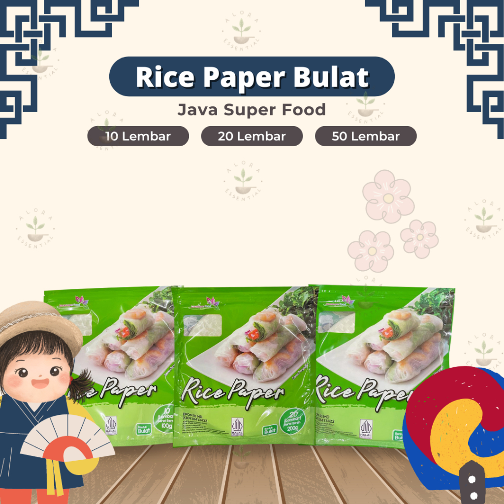 

Java Rice Paper Bulat 10 lembar - Banh Trang Rice Paper 22cm - Kulit Lumpia Vietnam Rice Paper - Rice roll spring roll - Salad Wrap