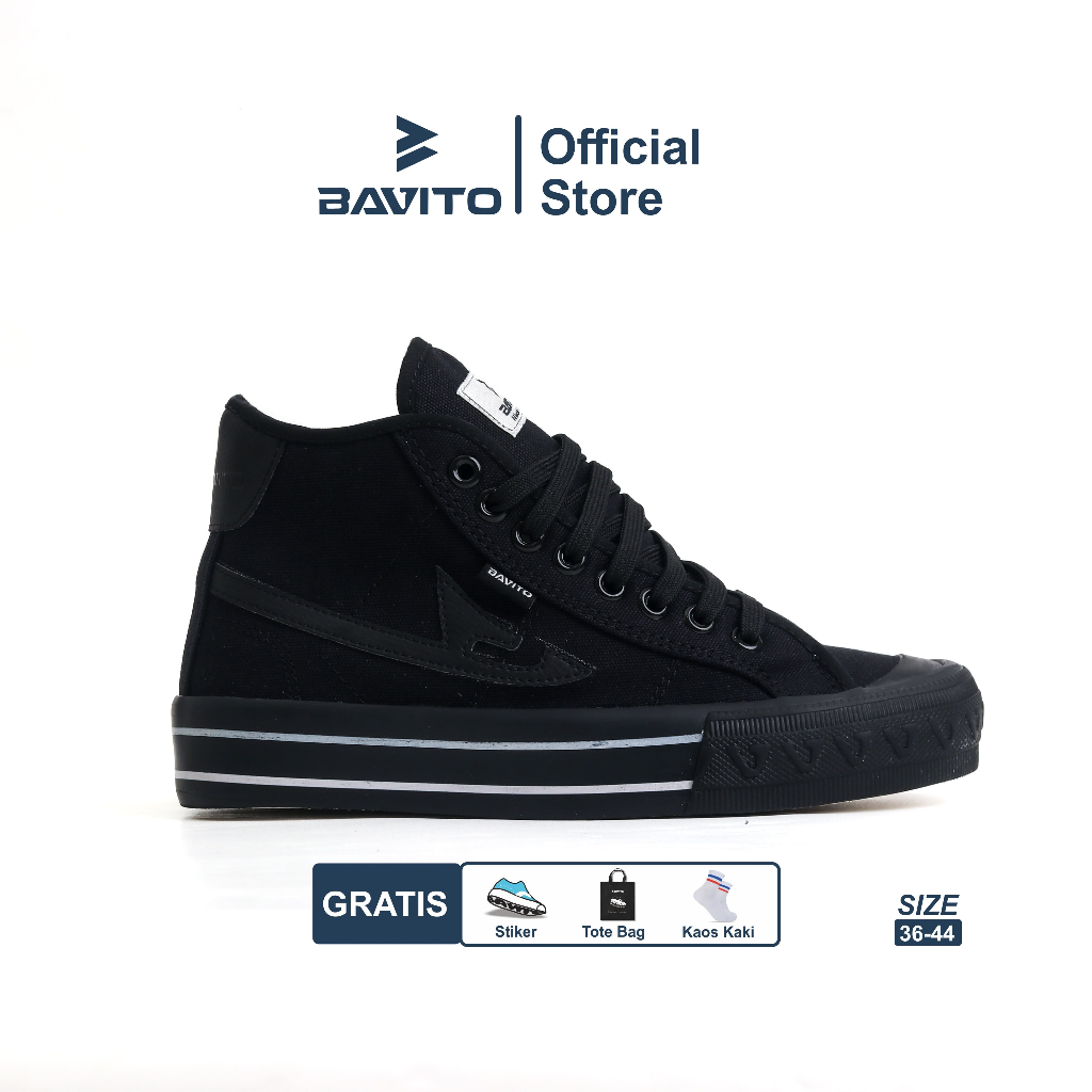 Bavito 36-44 Basic High Fullblack - Sepatu Sneakers Casual Pria Wanita