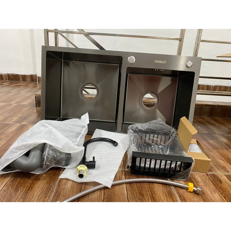 Bak Cuci Piring sink winsar dua lobang hitam