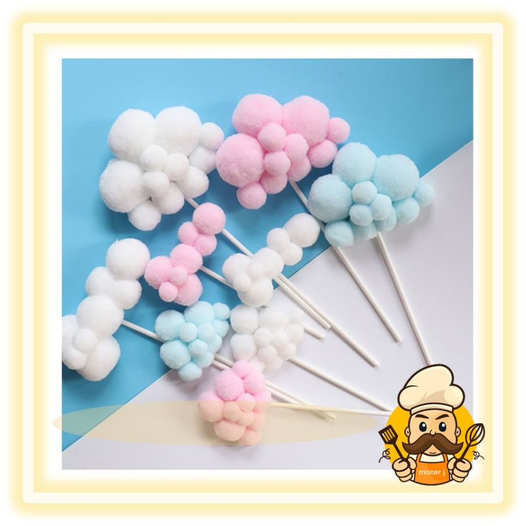 Topper happy birthday/topper Kue/topper cake Awan & Balon Udara 3d Untuk Dekorasi