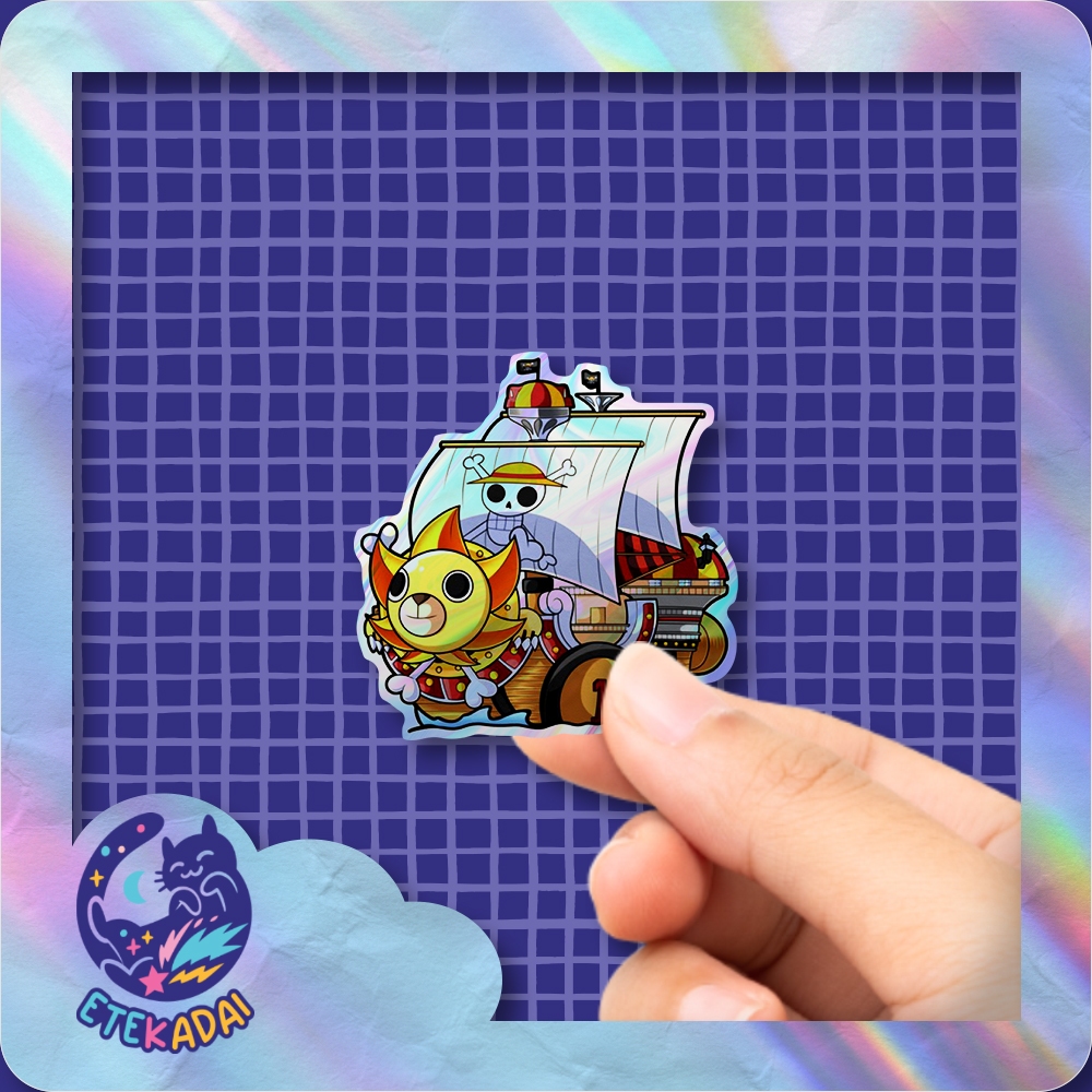 

Stiker Hologram Anime One Piece Thousand Sunny Chibi