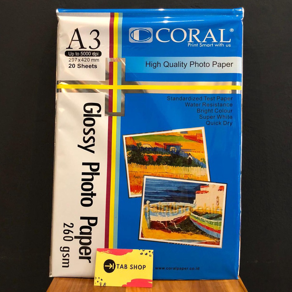 

TAB SHOP CORAL GLOSSY PHOTO PAPER 26 GSM 2 SHEETS A3 CORAL KERTAS FOTO 26 GSM 2 SHEETS A3 PSBVF959
