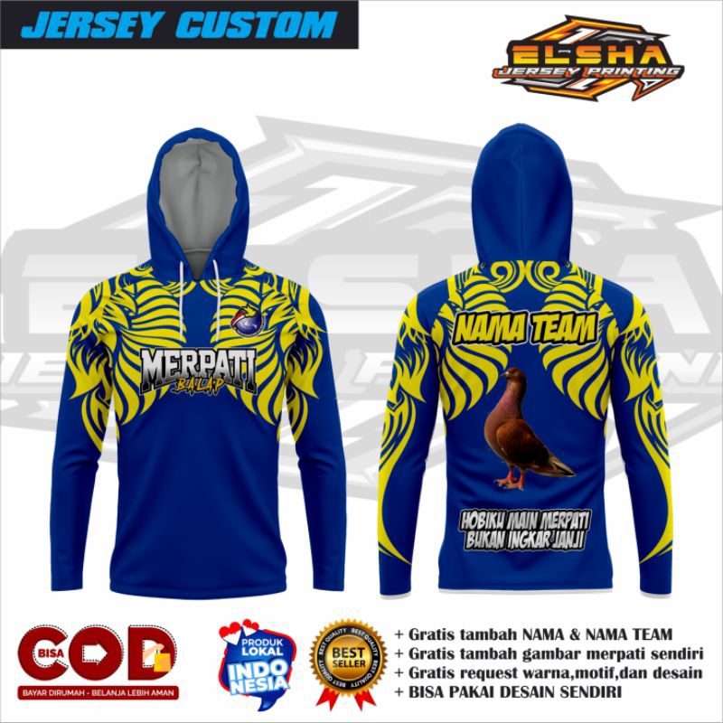 JERSEY MERPATI KOLONG CUSTOM/JERSEY MERPATI BALAP/JERSEY MERPATI LENGAN PANJANG DAN BERTOPI/JERSEY M