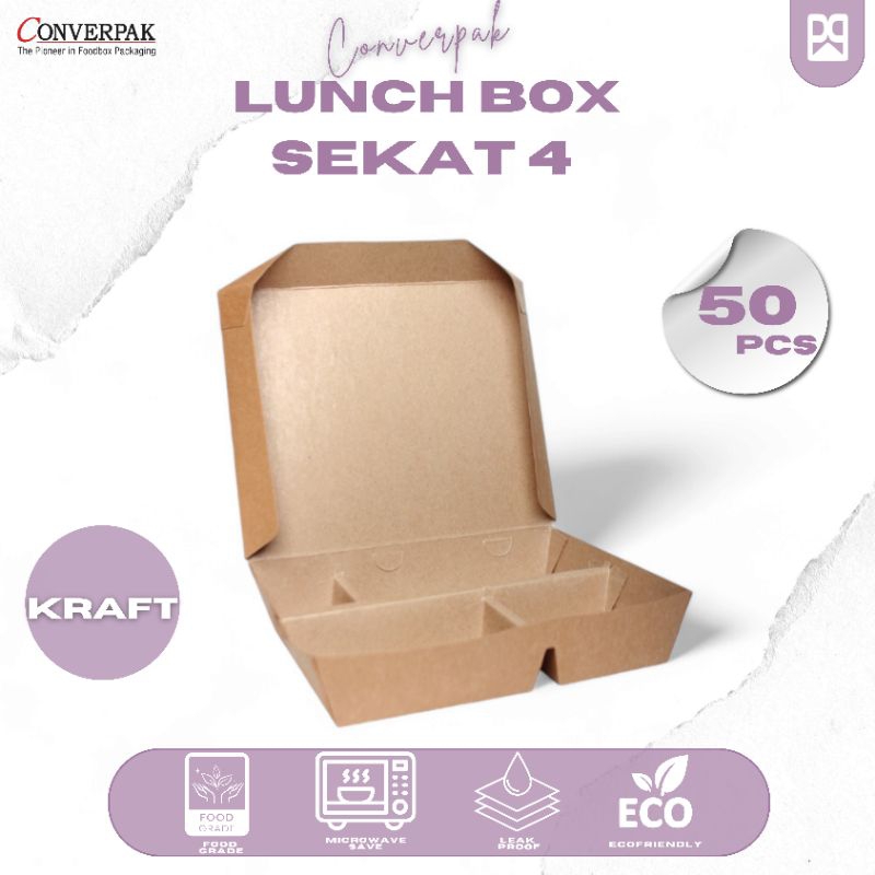 Lunch Box Betapack Kraft Sekat 4 | Food Grade | Eco-Friendly | 50pcs