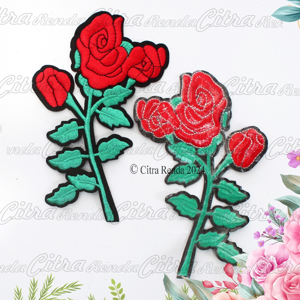 (Per Pcs) AP691 Iron Patch Bunga Mawar Cantik / Patch Bordir Setrika Bunga Mawar / Bordir Tempel Bun
