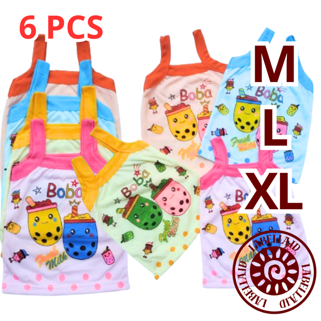6 Pcs Kaos Dalam Anak Perempuan 1-5 Tahun Motif Boba Warna / Singlet Anak Perempuan Cewek Kaos Dalam