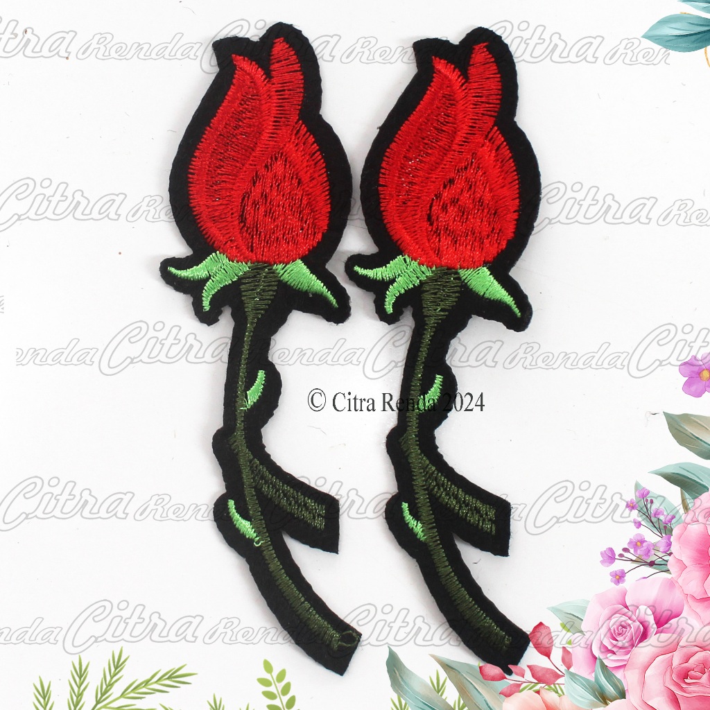 (Per Pcs) AP711 Iron Patch Bunga Mawar Cantik / Patch Bordir Setrika Bunga Mawar / Bordir Tempel Mot