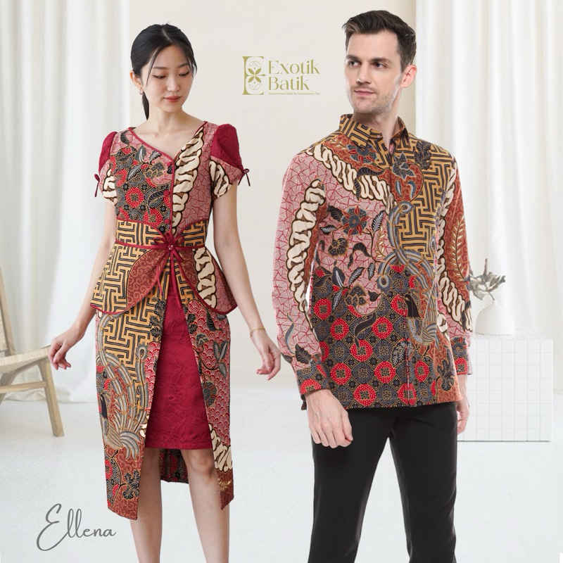 Ellena Dress dan Kemeja Modern Batik Couple/Batik Couple Keluarga/Couple Batik Premium/Baju Batik Ko