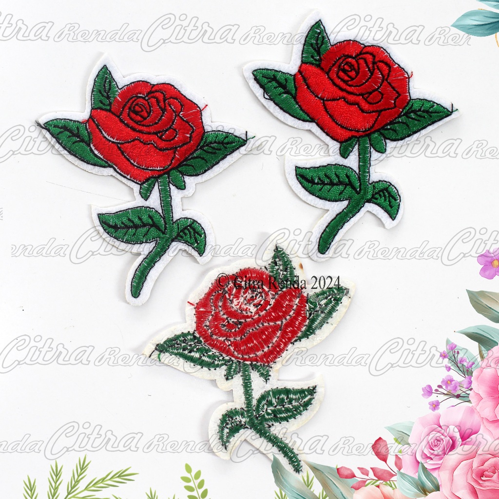 (Per Pcs) AP726 Patch Bunga Mawar Cantik / Bordiran Tempel Bunga Mawar Motif Cantik