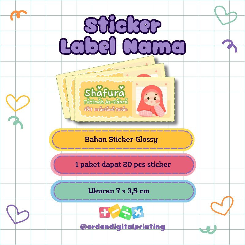 

ARDAN STICKER LABEL NAMA BUKU CUSTOM ISI 20 PCS | Desain Lucu | Custom Nama | Colourful