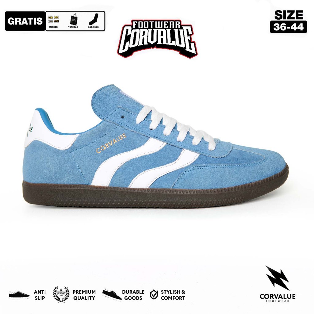 CORVALUE - Oshika Full Suede Sky Blue | Sepatu Pria Wanita | Sneakers Pria Wanita Shoes Casual