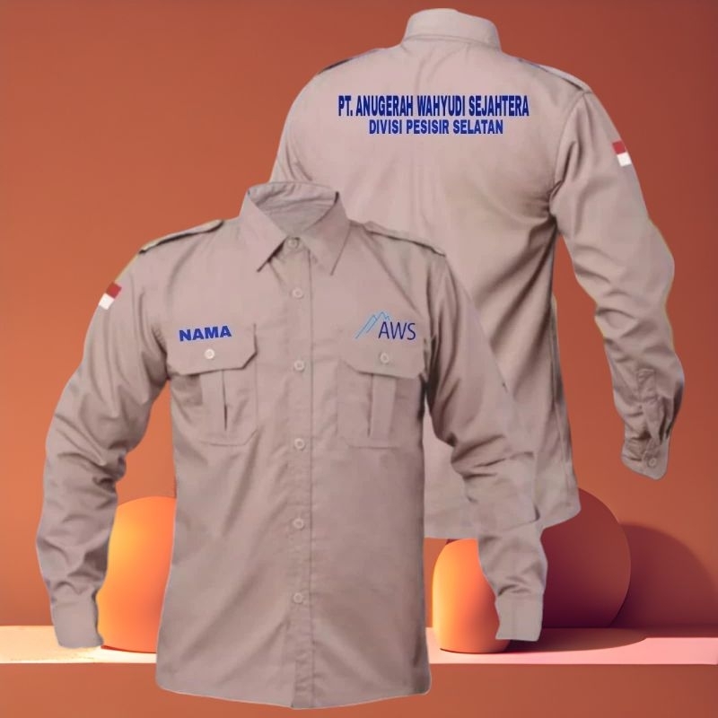 Kemeja Kerja Seragam Kerja Baju Pdh AWS Full Bordir