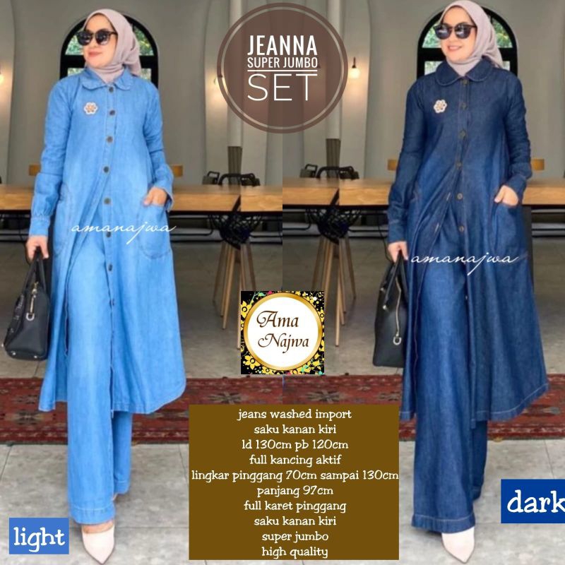 Setelan celana & tunik jeans jumbo LD 110 & 130