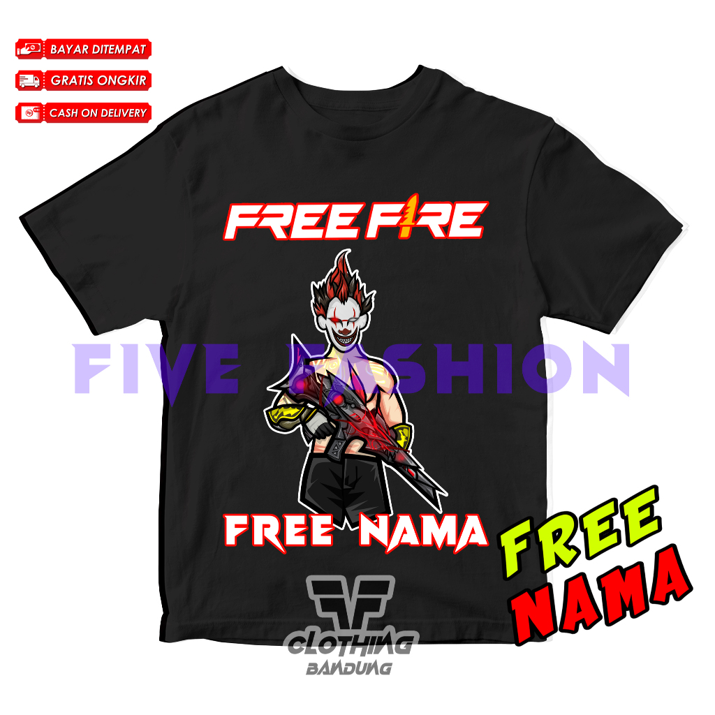 KAOS BAJU FF ANAK FREE FIRE FF CHAR JOKER EVO GUN SCAR MEGALODON ALPHA FREE NAMA BISA COD
