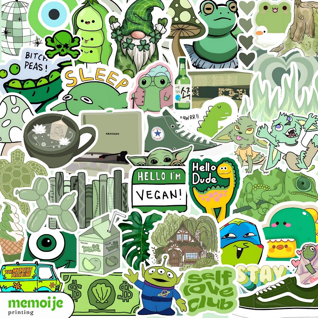 

(40+ PCS) Stiker Aesthetic Green Vinyl Waterproof – Stiker Lucu untuk Laptop, Helm, HP, Motor
