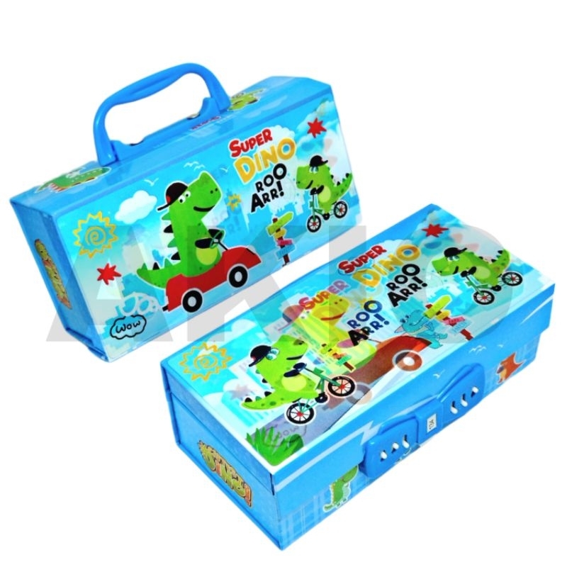 Tempat Pensil Anak 3 TINGKAT KUNCI 3D BESAR Karakter SUPER DINOSAURUS DINO KK-2401
