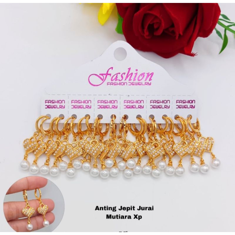 anting jepit love Jurai mutiara xuping terbaru