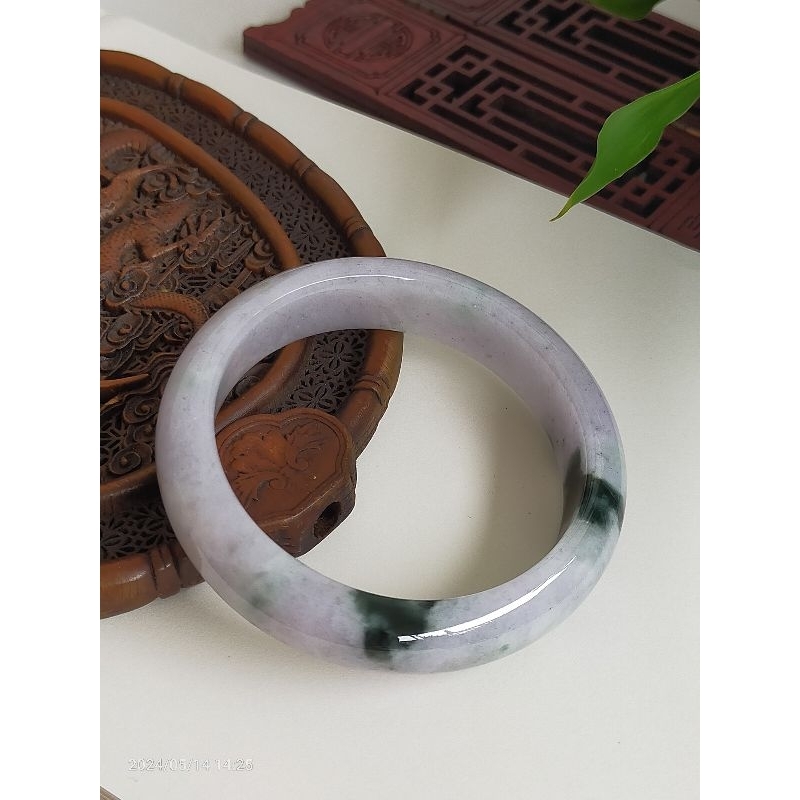 Gelang Bangle Giok Burma 54mm Lavender Green Floating bersertifikat